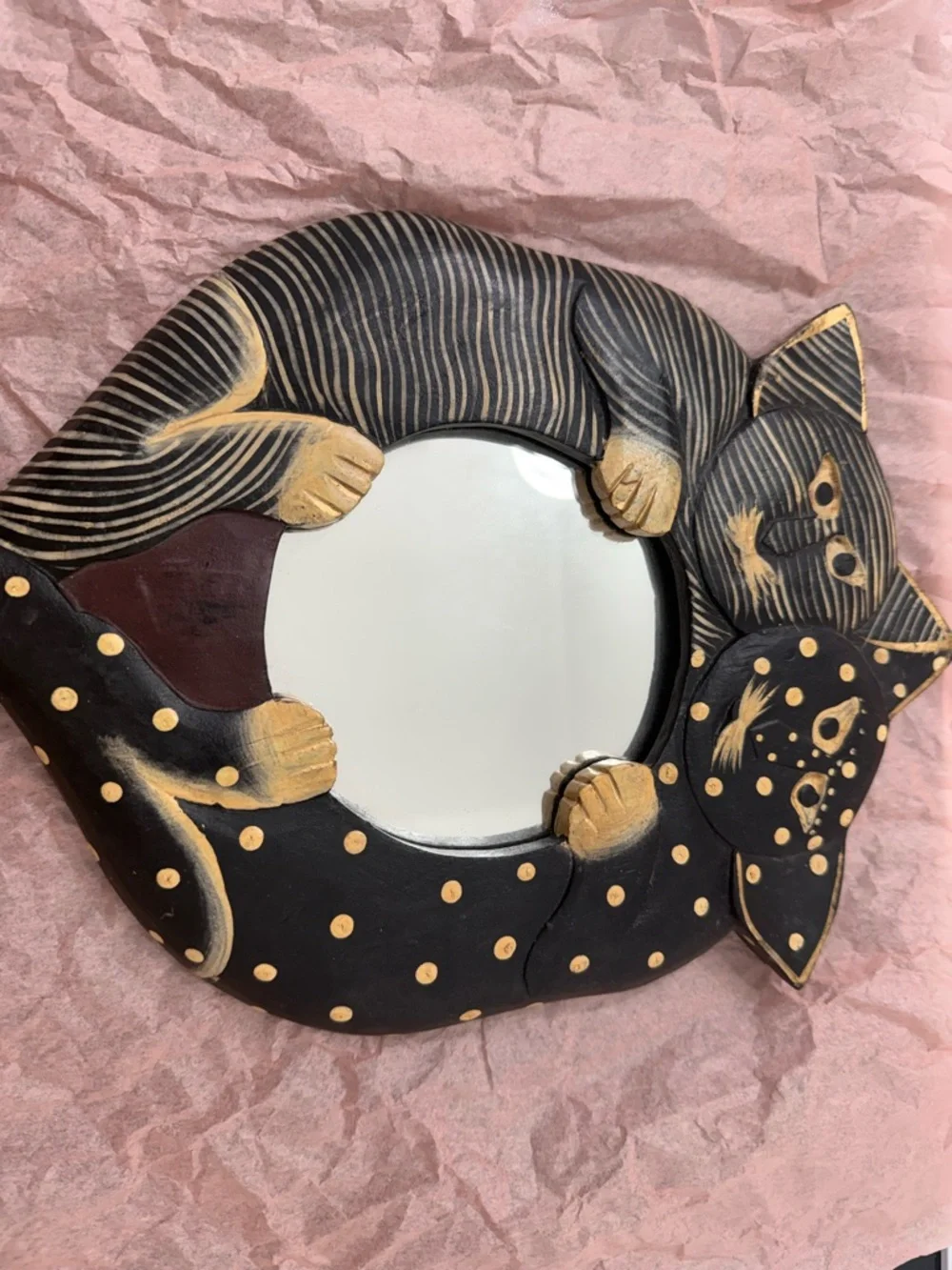 Black and Gold Cat Pair Wall Mirror - Decorative Home Accent